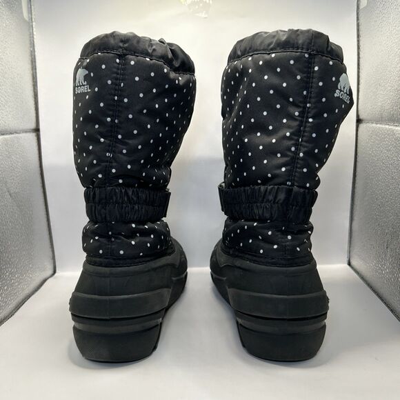 Sorel Snow Boots Youth Size 4 Black White Polka Dots Waterproof Insulated - Picture 13 of 16